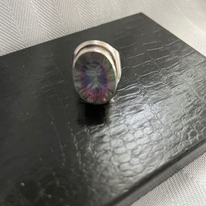 Real Silver and Purple Green Mystic Fire Quartz Gem Ring